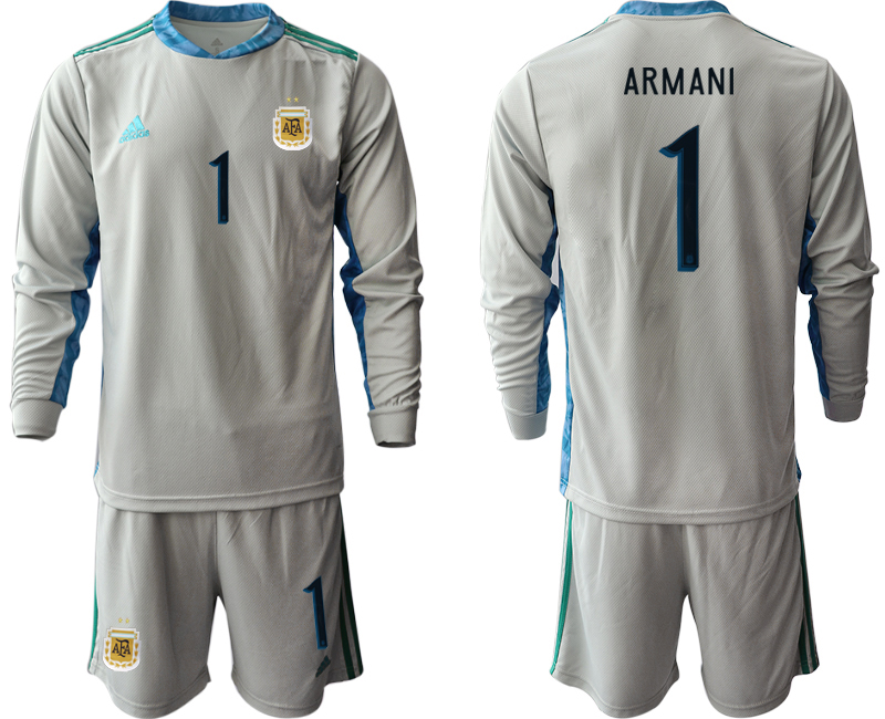 Men 2020-2021 Season National team Argentina goalkeeper Long sleeve grey #1 Soccer Jersey